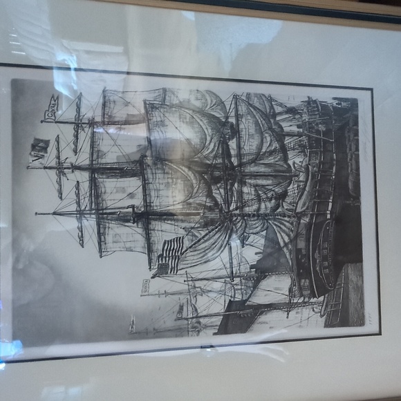 Vintage 1976 Signed Alan Jay Gaines Etching Ship Framed Art 21 6/8" x 27 2/8" - Picture 9 of 9